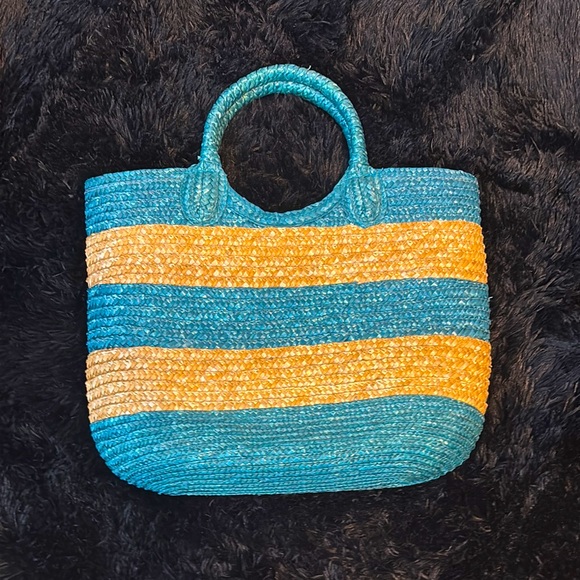 Ralph Lauren Double RL Handbags - Ralph Lauren Striped Blue and Yellow Woven Tote Bag